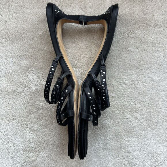 Ballin Black Satin & Rhinestones Slide Strappy Sandal Women EU 35 US 5 Low Heel - Picture 5 of 16